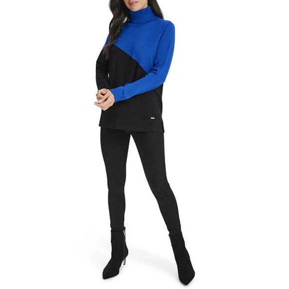 Calvin Klein Asymmetrical Color Block Turtleneck Long Sleeve Sweater - Picture 3 of 3